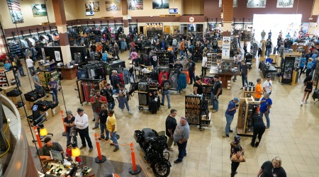Inside, bikers checked out booths with apparel and more.