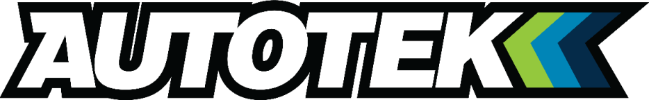 Logo of Autotek featuring bold text in black with blue, green, and dark blue accents.