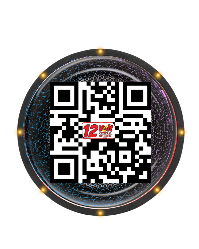 A circular image featuring a QR code in the center, surrounded by a decorative border with lights.