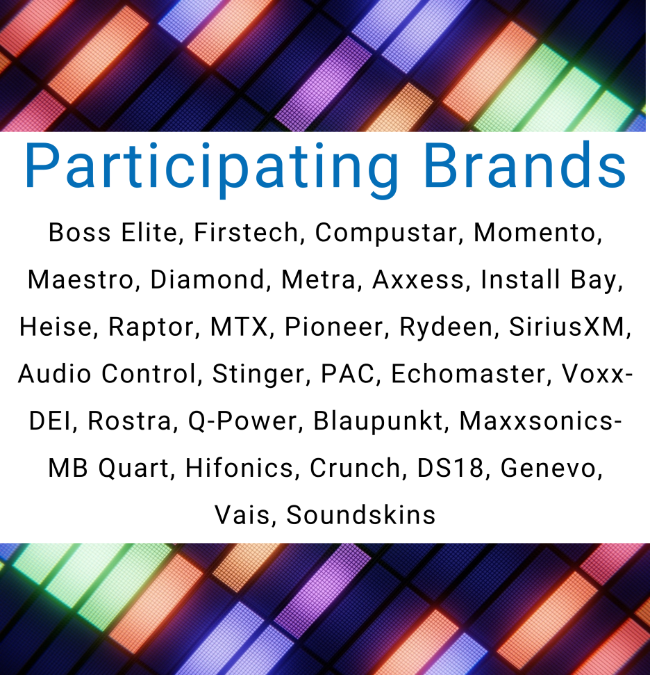 Abstract background featuring colorful, illuminated rectangular shapes with the text 'Participating Brands' at the top.
