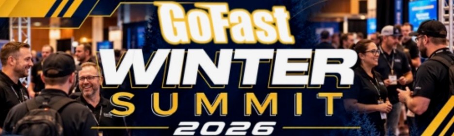 GoFast Winter Summit 2026 event banner featuring attendees engaging in conversation in a conference setting.