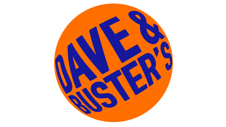 Logo of Dave & Buster's featuring bold blue lettering on an orange background.